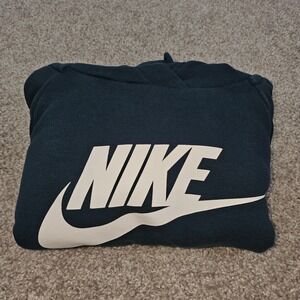 Nike Pullover Hoodie Sweatshirt Navy Blue White Logo Big‎ Swoosh Men's Medium